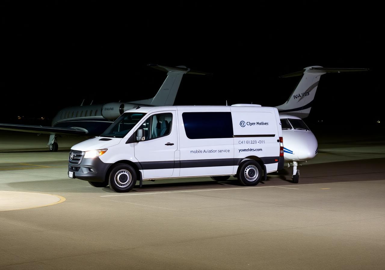 Nose To Tail Aviation mobile AOG service van staged next to a corporate aircraft